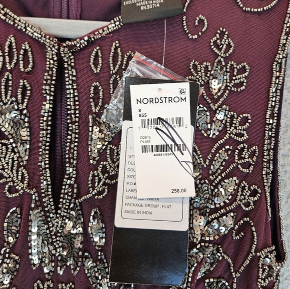 Pisarro Night Womens T Length Silver Beaded Gown Sz 8 Wine Color Chiffon Lined - Picture 7 of 15